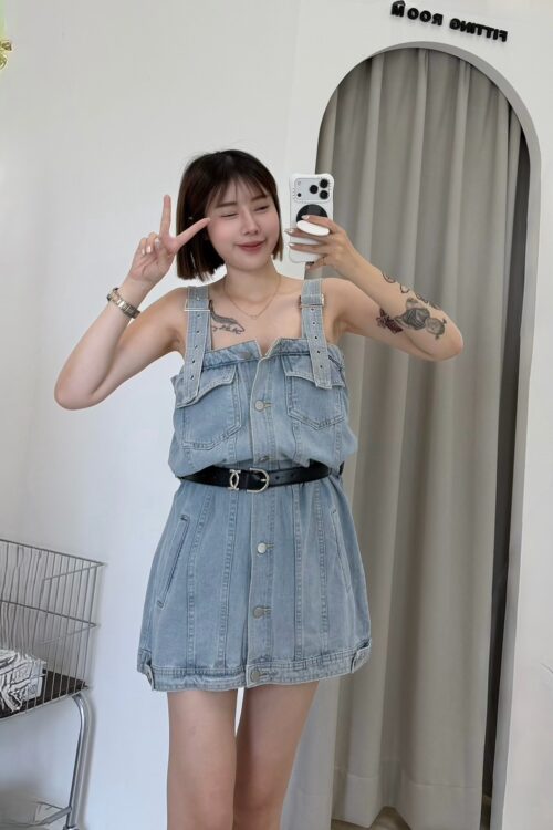 牛仔連身短洋