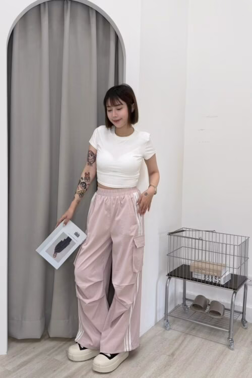 涼感彈性T+工裝褲set