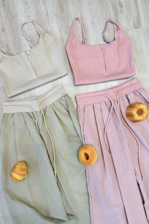 螺紋遮副乳背心+尼龍工裝褲set