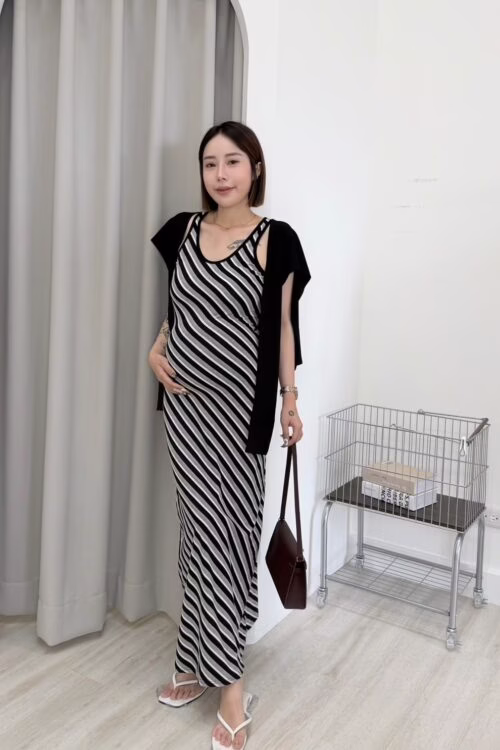 撞色條紋長洋附披肩