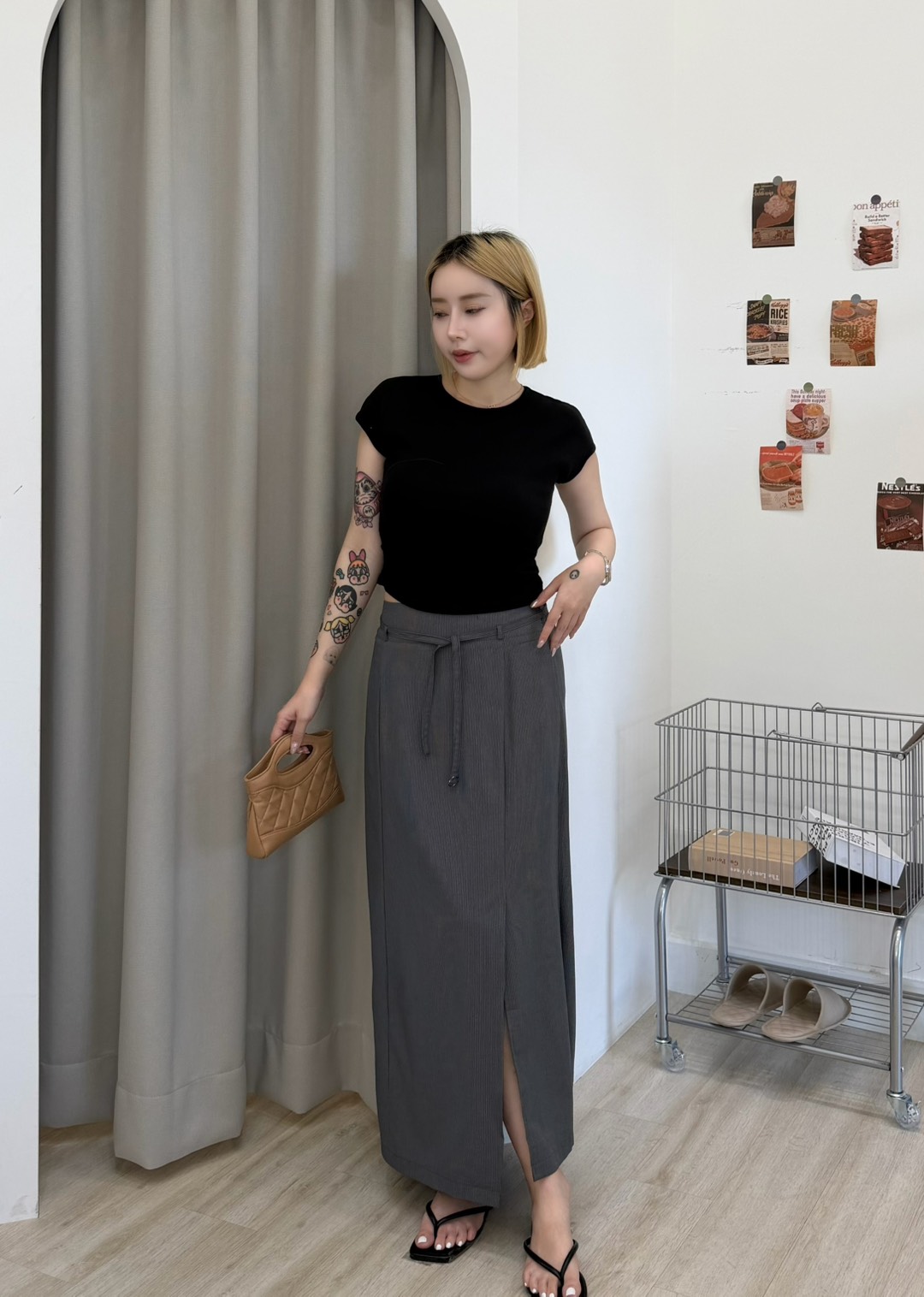 條紋側開衩長裙:圖片 3