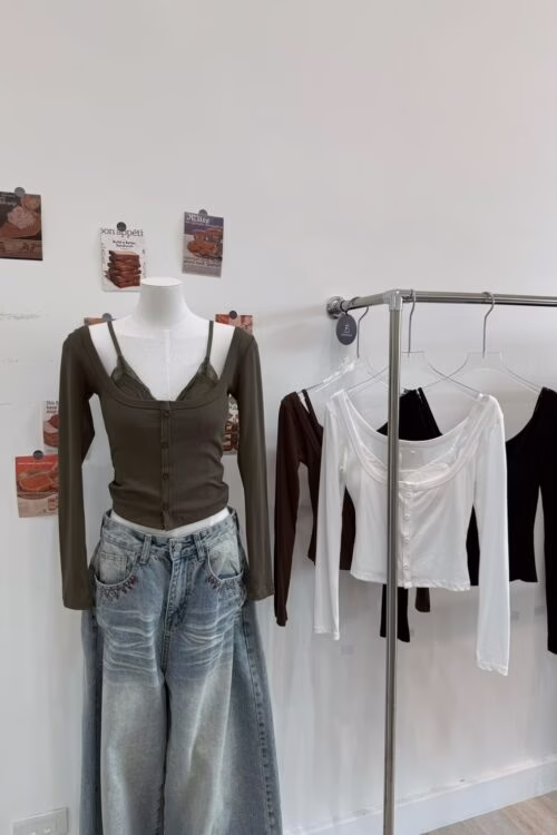蕾絲bra背心+坑條上衣