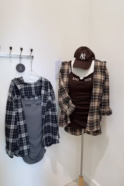 調節bra短洋+磨毛格紋襯衫外套